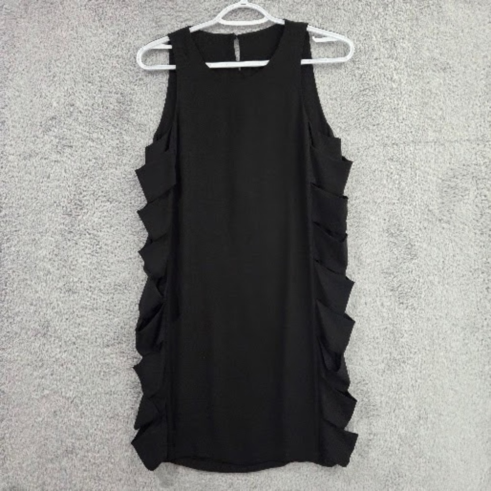 NWT BCBGMAXAZRIA Eren Shift Dress Women's 2 Black Cutout Side Ruffle Mini Sheath